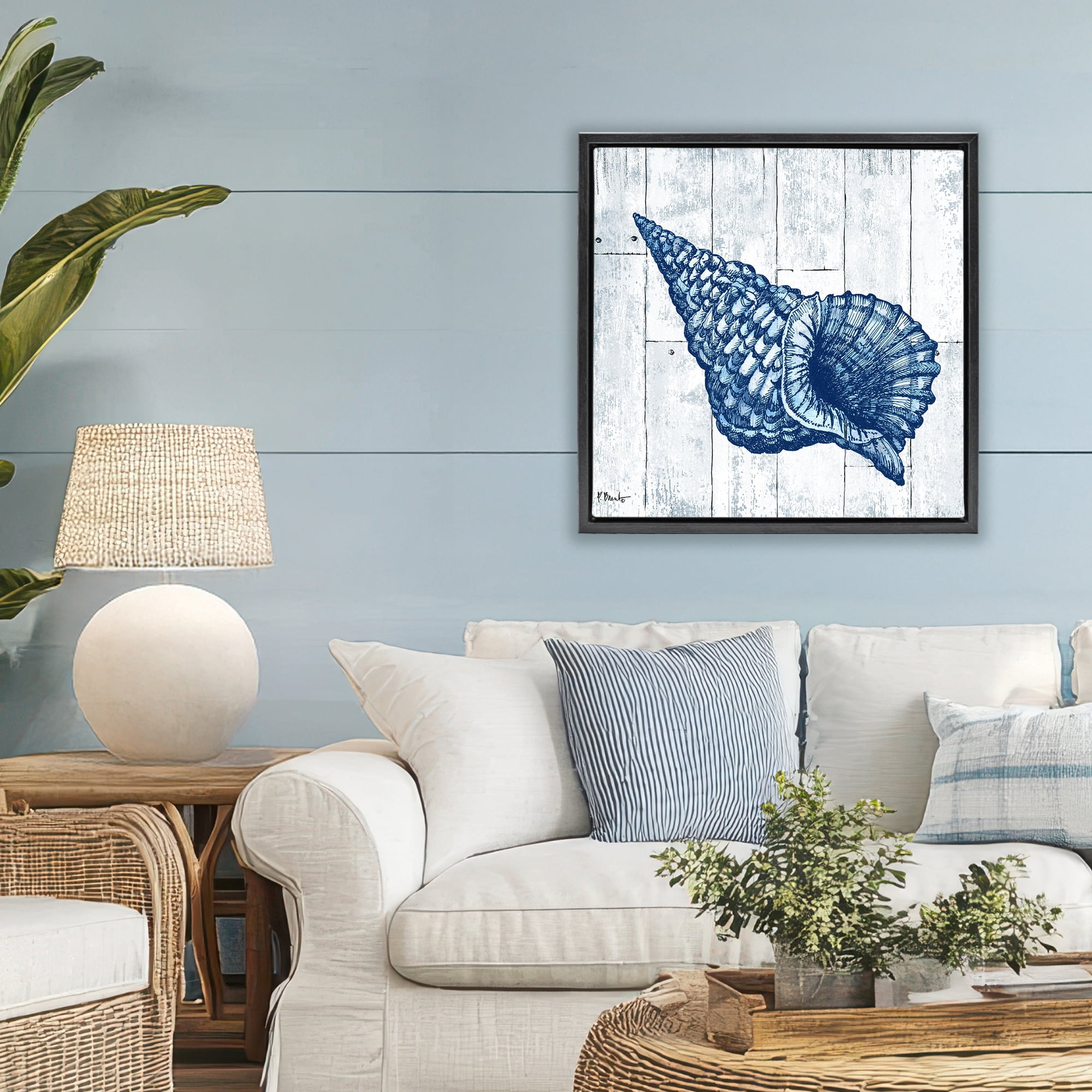 Stupell Industries Coastal Timberland Conch Black Framed Floater Canvas Wall Art, design by Paul Brent