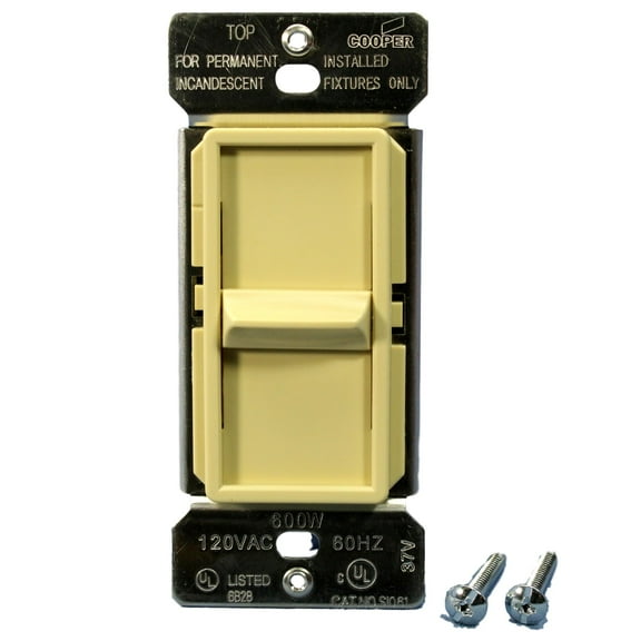 Cooper Wiring Devices SI061-V Slide Dimmer Switch Non-Preset 600W Incandescent Only, Ivory