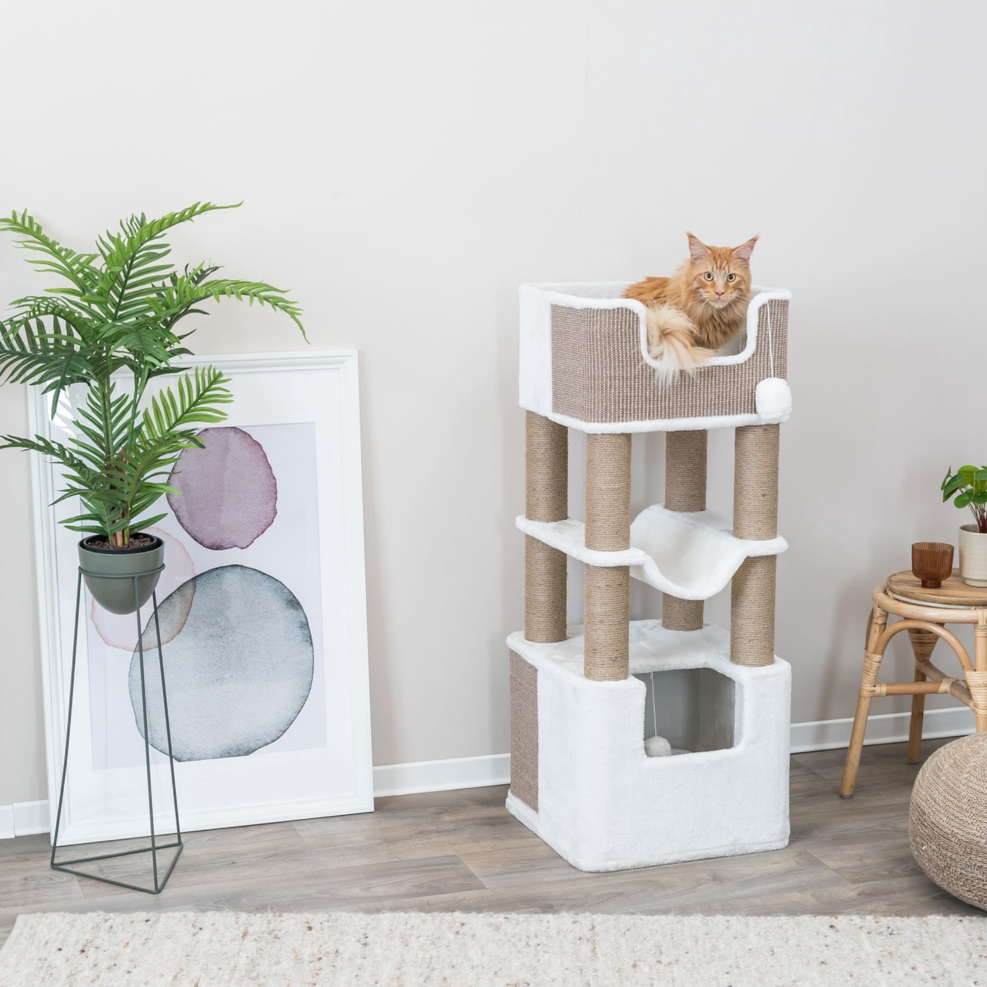 TRIXIE Lucano Xxl 43.3" Multi-Level Cat Tree with Sisal Scratching Posts, Condo & Hanging Cat Toy, Taupe