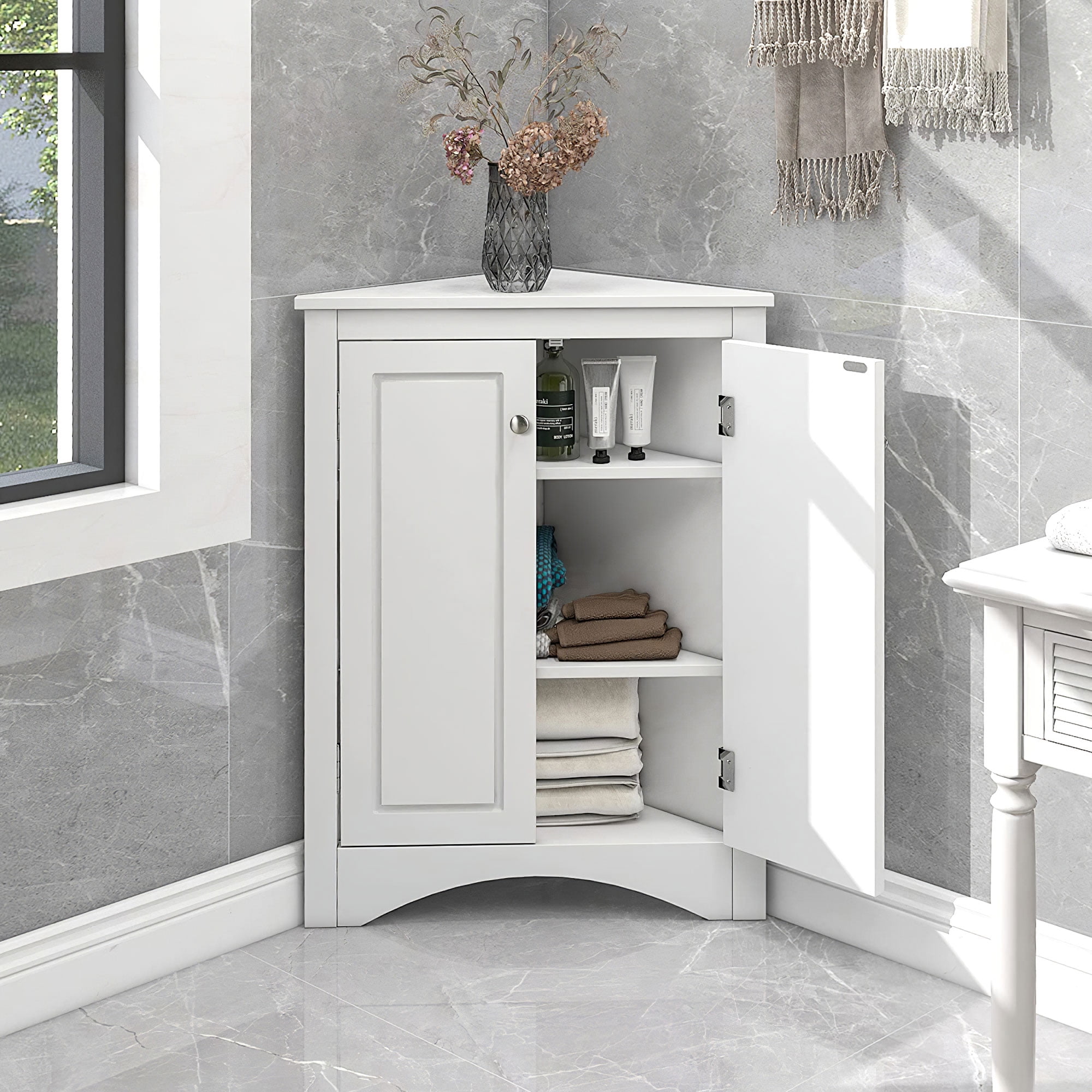 Aukfa Corner Storage for Bathroom Bedroom Kitchen, White