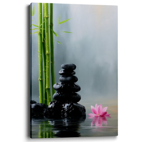 Wallume Store Zen Stone Lotus Bamboo Spa Canvas Wall Art Gallery Wrapped for Bathroom