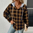 thumbnail image 2 of Flannel Plaid Jackets for Women Hoodie Button Up Shirt Shackets Long Sleeve Fashion Hooded Autumn Outerwear, 2 of 6