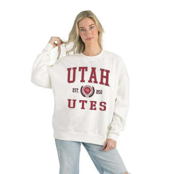 Women's Gameday Couture White Utah Utes Premium Fleece Drop Shoulder Oversized Pullover Sweatshirt