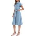 thumbnail image 4 of INSPIRE CHIC Women's Denim Casual Button Down Short Sleeves Belted Midi Dress S Blue, 4 of 6