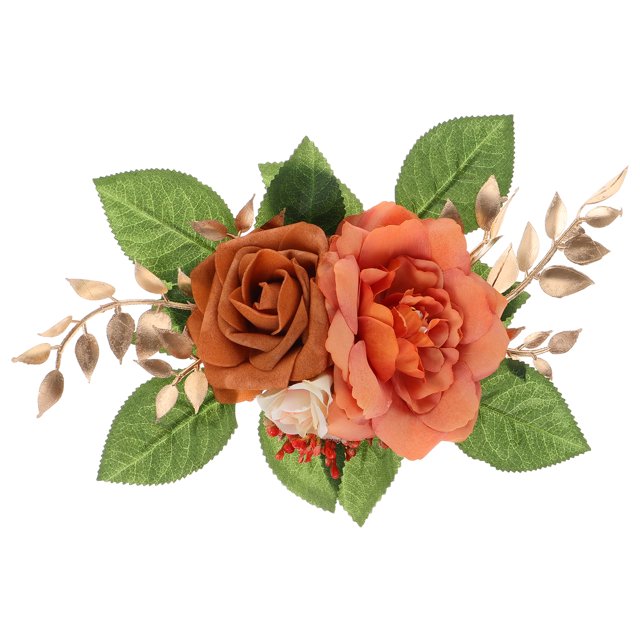 CIMAXIC Wedding Orange Real Touch Rose Flower Artificial Flowers Real Looking Fake Roses for DIY Crafts Wedding Fall Party Table Centerpieces,9.45"X6.89"X1.97"