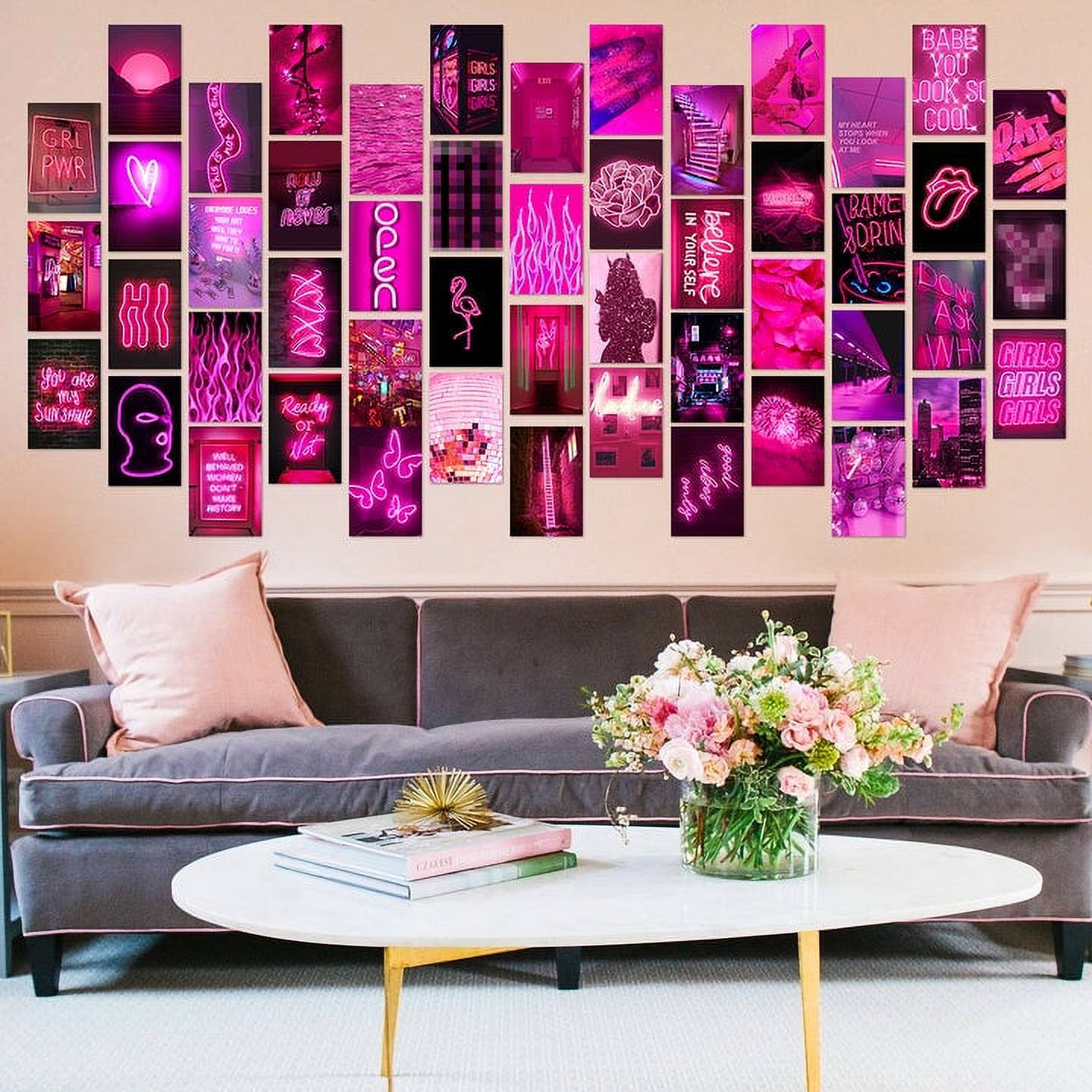 50PCS Pink Neon Aesthetic Pictures Wall Collage Kit, Aesthetic Picture for  Dorm Photo Wall Decor, Wall Art Pink for VSCO Girls