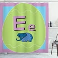 thumbnail image 1 of Elephant Shower Curtain, Little Cartoon Style Animal Illustration and Letter E in a Huge Egg, Fabric Bathroom Set with Hooks, 69W X 84L Inches Extra Long, Apple Green Lilac Blue, by Ambesonne, 1 of 2