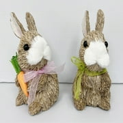 Way To Celebrate Easter 5.5-inch Height Multi-Color Sisal Bunny Tabletop Decor, Green Bow, Pink Bow