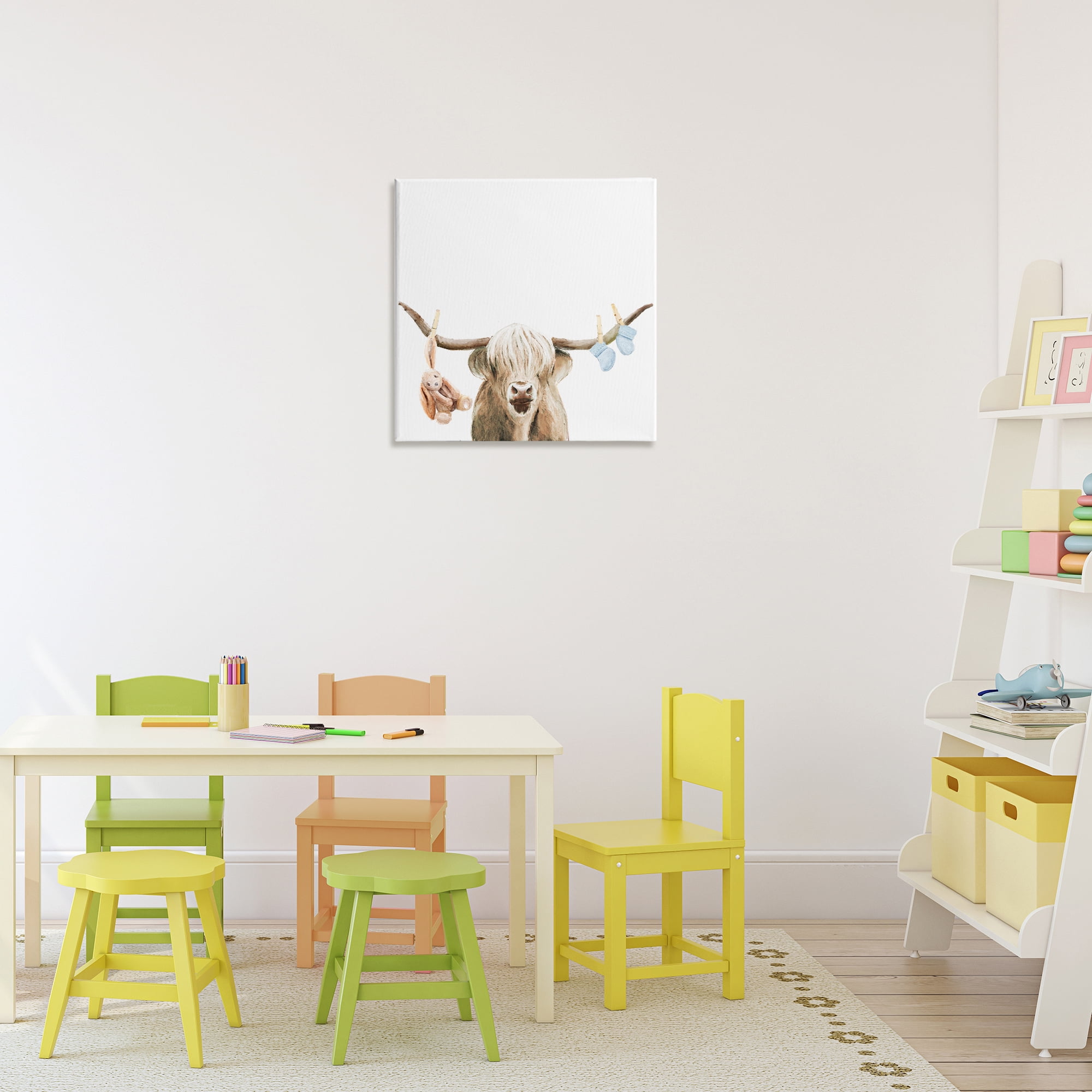 Highland Cow Baby Boy Canvas Wall Art, design by Ali Lynne