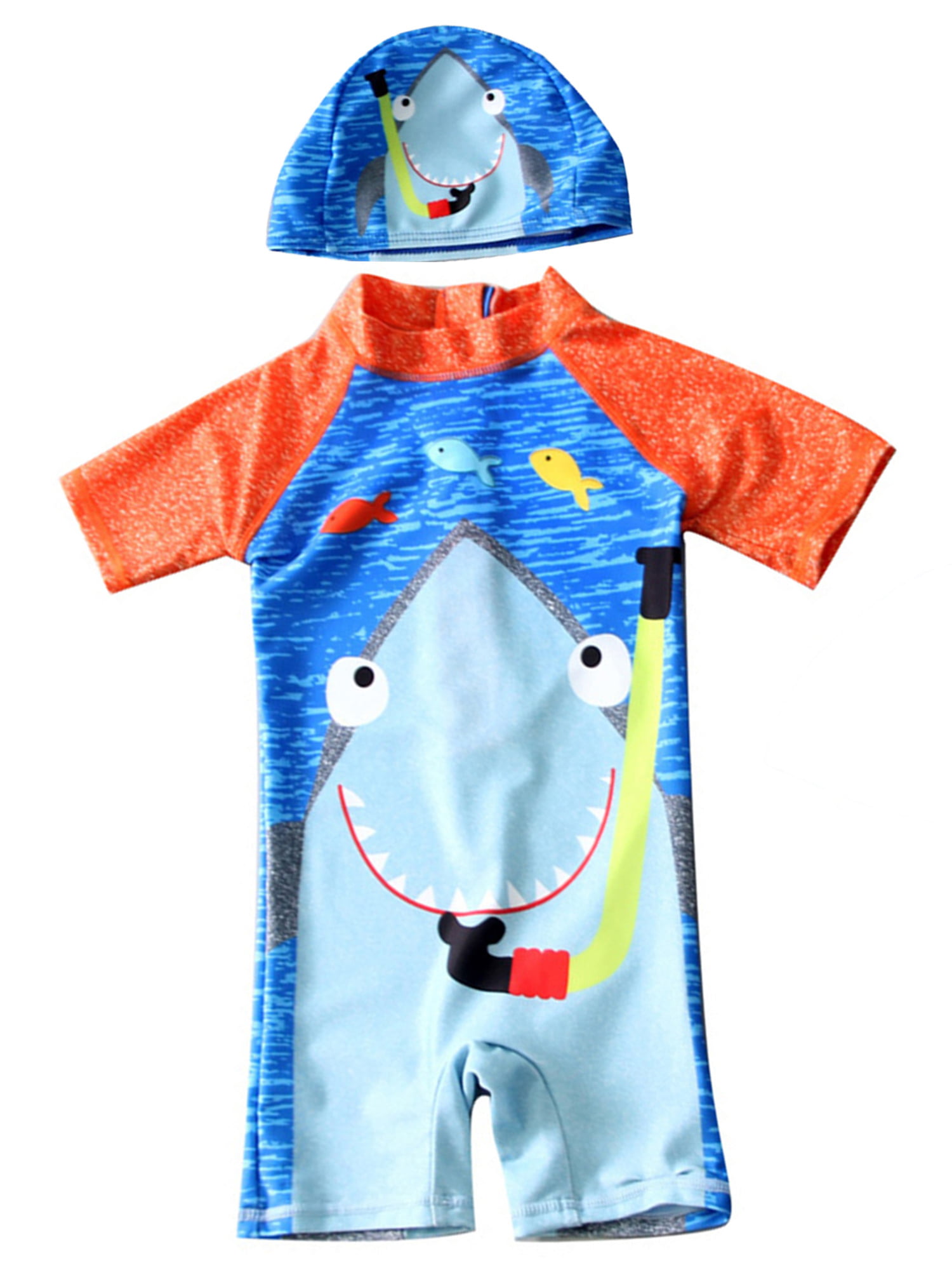 Baby Boy Hooded Sunsuits UPF 50 Infant and Toddler Sun Protective One Piece Swimwear with Zipper.