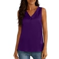 thumbnail image 5 of Dwellite Women's Silk Stain V Neck Tank Tops Sleeveless Solid Color Blouses Spring Business Work Shirts Purple L, 5 of 9