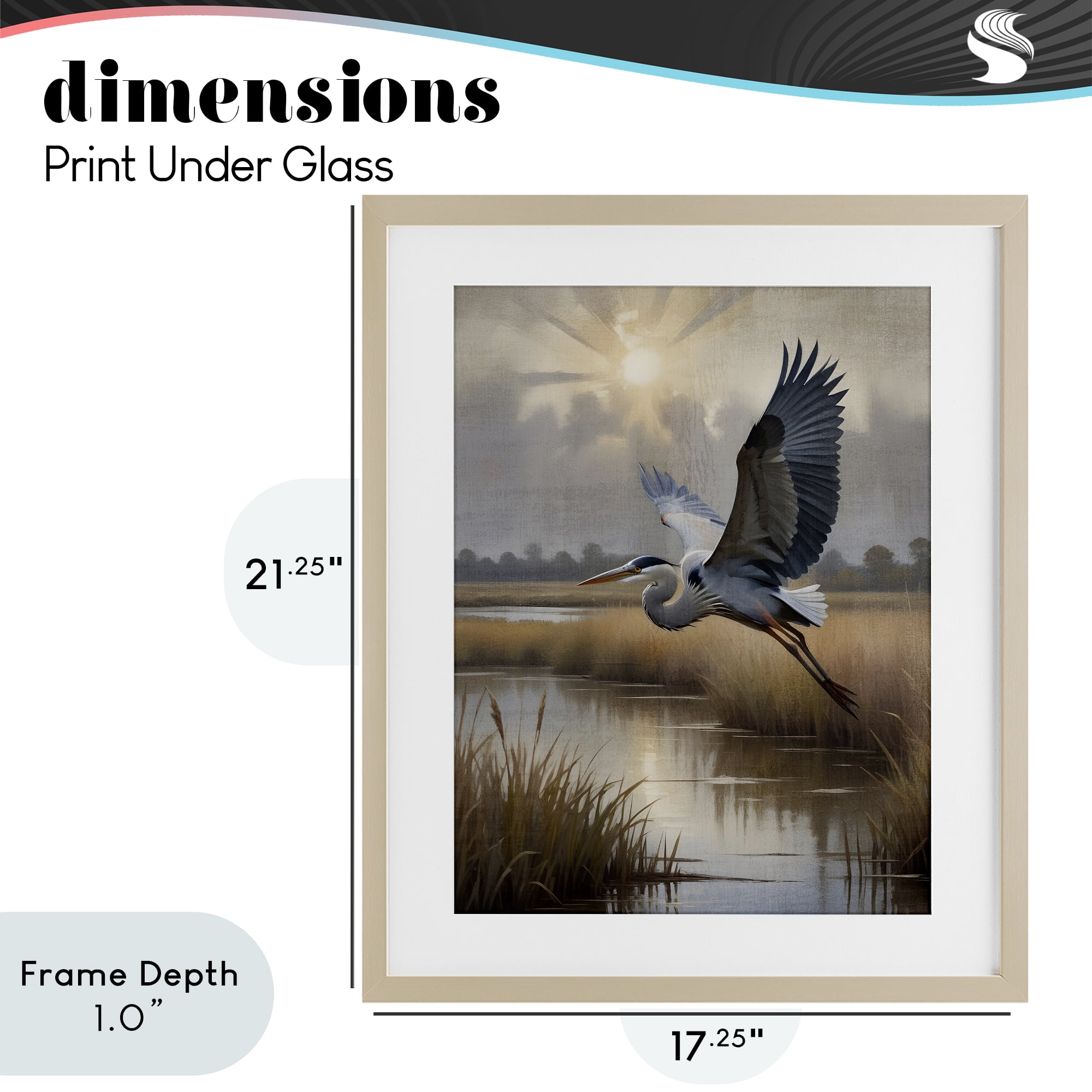 Stupell Industries Heron Flight over Wetlands Birch Framed Print Under Glass, design by Susan Arnot