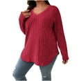thumbnail image 3 of Besolor Women's Plus Size Long Sleeve Shirts Lightweight V Neck Sweaters Casual Solid Knit Tops Fall Clothes, 3 of 8