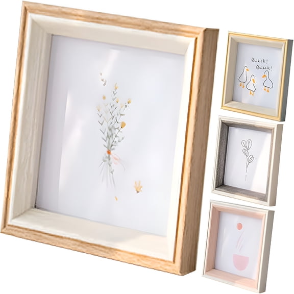 XIBUFE 6X6 Picture Frames Square Pictures Frame Resin Art Photo Frame Desktop Placed Pictures Frame with Mat (Beige)