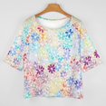 thumbnail image 3 of Colorful Floral Bohemia Womens Casual Crew Neck Short Sleeve Pleated Tops Blouses Fashion Clothes 2025, 3 of 7