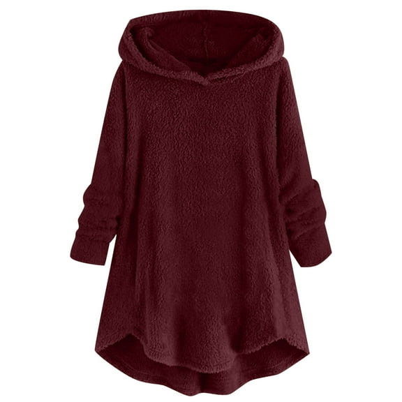 ShomPort Fleece Hoodies for Women Winter Casual Warm Long Sleeve Sweatshirt Comfy Lounge Pullover Tops