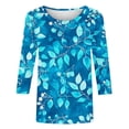 thumbnail image 5 of YUGYXL Women's 3/4 Length Sleeve Shirts Casual Crew Neck Comfy Blouses Vintage Flower Graphic Tees Dressy Soft Tunics Tops Holiday Clothes, 5 of 5