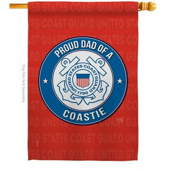 Breeze Decor H108517-BO Proud Dad Coastie House Flag Armed Forces Coast Guard 28 x 40 in. Double-Sided Decorative Vertical Flags for Decoration Banner Garden Yard Gift