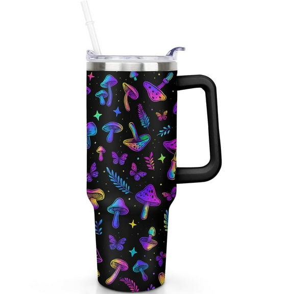 1pc mushroom 40oz Tumbler with Straw & Handle - Insulated Stainless Steel Cup | Holiday Gift for Man Women (Christmas, Valentine's, Birthday)