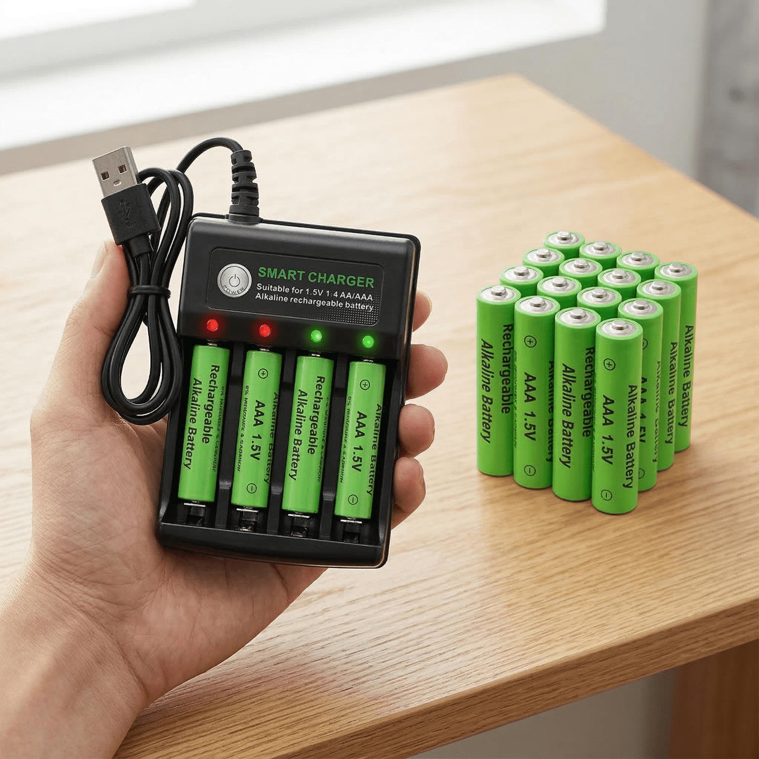 DFITO 16PCS 1.5V Alkaline AA Rechargeable Battery Cell with Battery Charger