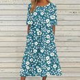 thumbnail image 2 of Tnhcen Women's Summer Casual Vintage Floral Print Short Sleeve Round Neck Knee Length Loose Dress 4 Way Stretch Plus Size S - 2XL Pocket Dress, 2 of 6