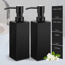 Black Soap Dispenser, Hand Soap Dispenser Bathroom, 12oz Glass Soap Dispenser with Stainless Steel Pump, Liquid Dish Soap Dispenser for Kitchen, Modern Bathroom/Kitchen Soap Dispenser Set