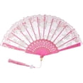 thumbnail image 7 of GIXUSIL Lace Handheld Folding Fan Wedding Fan,Embroidered Flower Bridal Hand Fan Chinese Japanese Vintage Fan for 1920s Costume Wedding Dancing Tea Party(Pink), 7 of 7