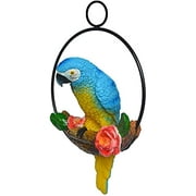 Resin Parrot Figurine Garden AIF4Hanging Parrot Statue Iron Ring Birds Simulation Collectible Figurines for Home Office Bookshelf Desktop Decor - Style E