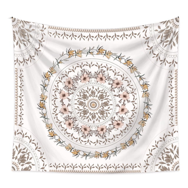 Tapiz de mandala, tapiz de medallón floral, tapiz de bosquejo de plantas florales, tapiz bohemio hippie para habitación