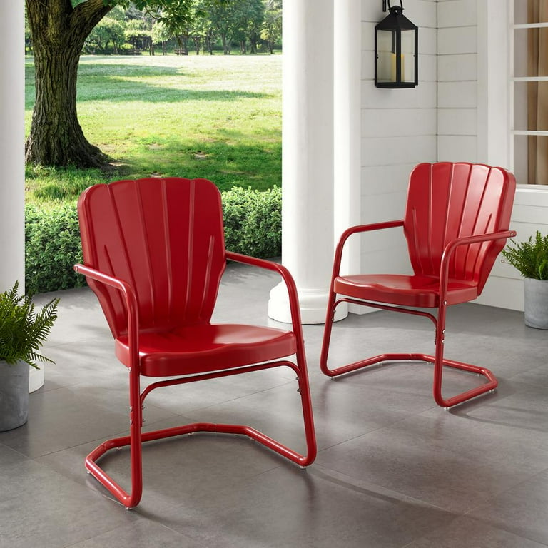 Crosley Furniture Ridgeland Metal Patio Chair in Bright Red Gloss