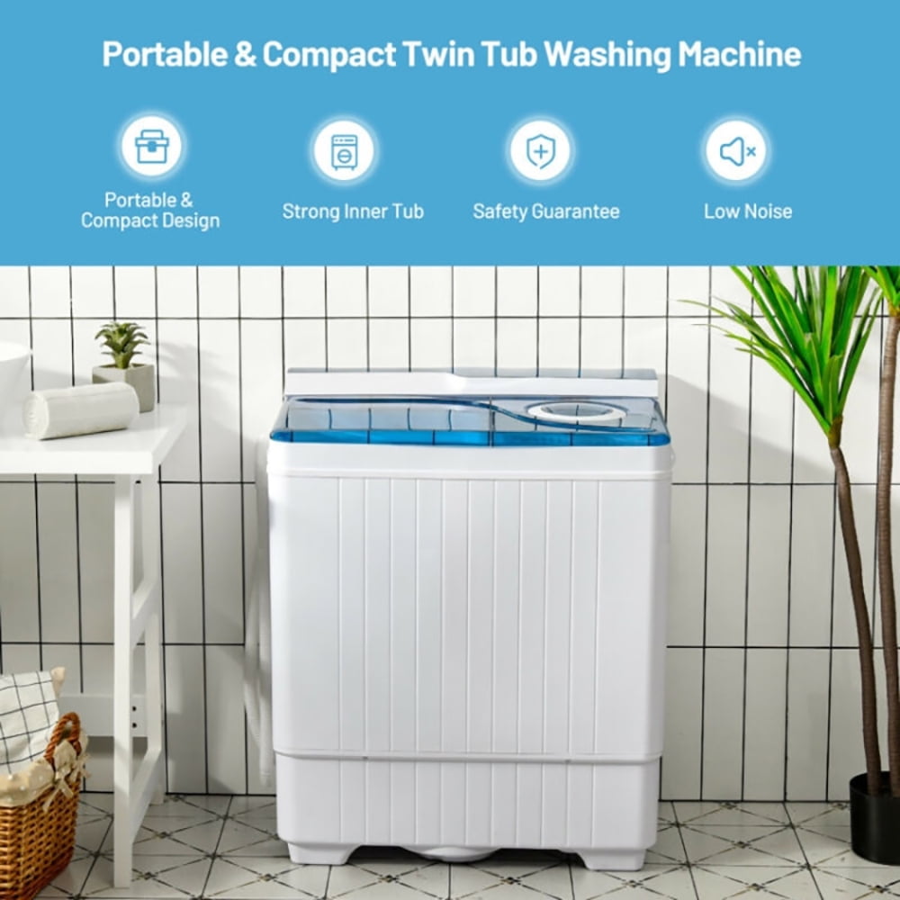 Spaco 26 Pound Portable Semi-automatic Washing Machine with Built-in Drain Pump-Blue, Washer Spinner Portable Washing Machine