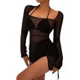 thumbnail image 2 of Biezeib Women Bodycon Dress, See-through Long Sleeve Square Neck Slit Mini Dress Clubwear, 2 of 6