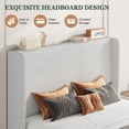 thumbnail image 5 of Amolife Queen Size Platform Bed Frame with Velvet Upholstered Wingback Headboard, Off-White, 5 of 13