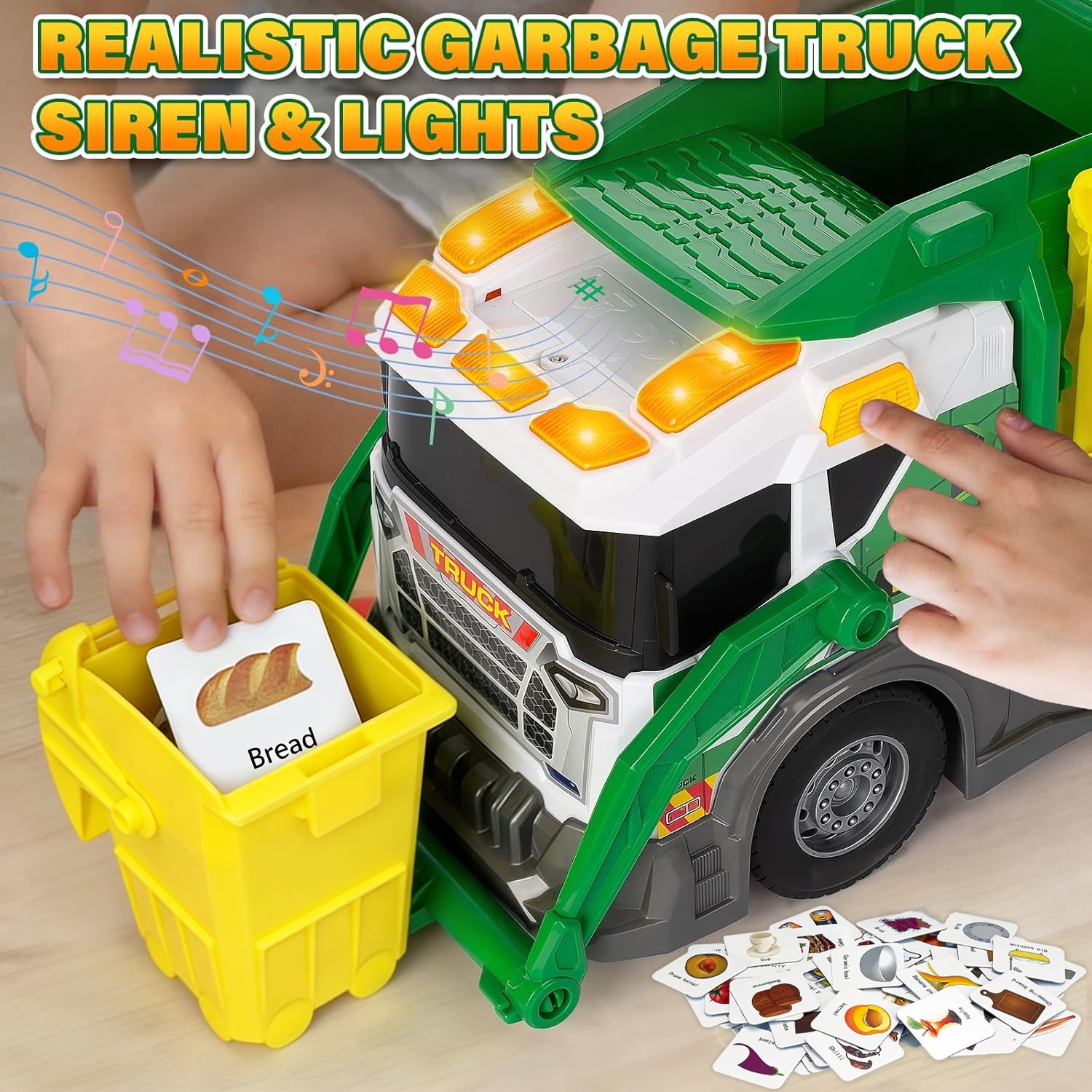 LINXUXIE Large Garbage Truck Toy Set, Kids Trash Truck with Sound, Light & Trash Bins, Birthday Gifts for Kids 3-5 5-8 8-12 Year Old