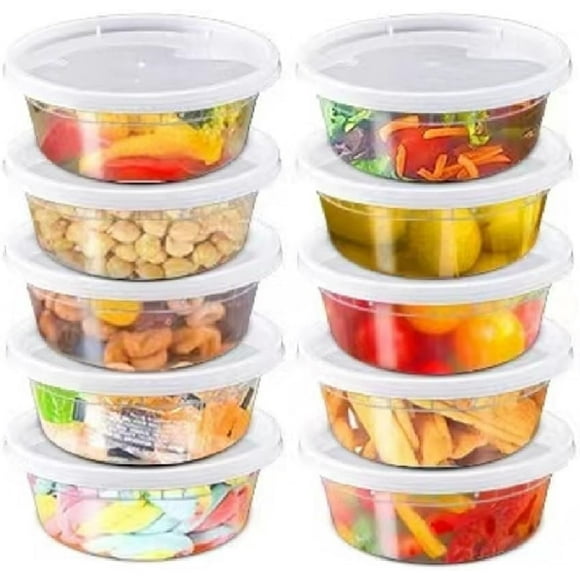 shiyou-10Pack 8oz, Food Storage Containers with Lids, Plastic Deli Containers, Meal Prep Containers, Microwave and Freezer Safe, Stackable, Leakproof, BPA Free, Clear