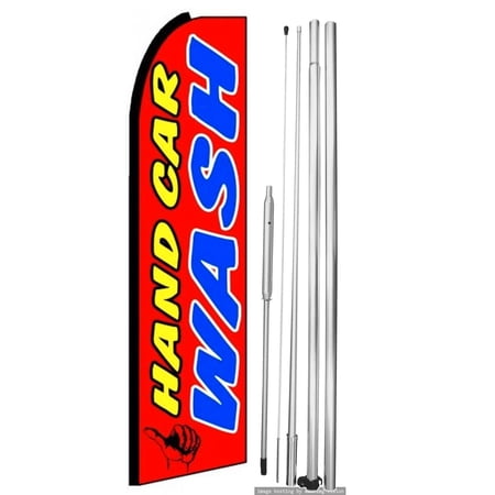 OnPoint Wares | Hand Car Wash Swooper Flag |Advertisement /Business Flags | Feather Flag | With Complete 15ft Hybrid Pole Set