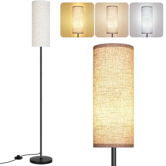 SERBASIC LED Floor Lamp for Living Room with 3 Color Temperatures Bulb, Modern Standing Tall Lamps with Linen Lampshade and Foot Switch, Bedroom, Office