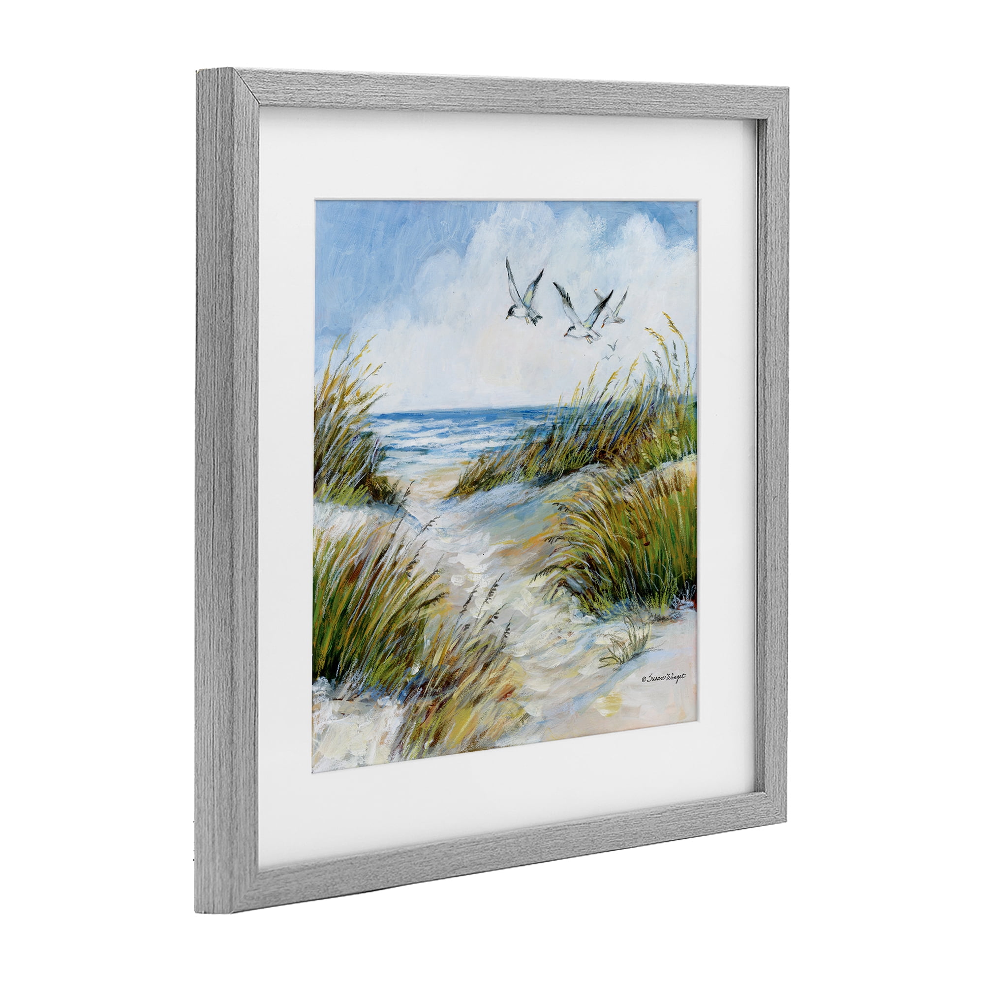 Stupell Industries Beach Path Seagulls Overhead Gray Framed Print Under Glass, design by Susan Winget