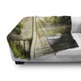 thumbnail image 3 of Nature Soft Flannel Fleece Blanket, Boat by the Foggy Lake Deck Dreamy Forest in the Morning Country Style Image, Cozy Plush for Indoor and Outdoor Use, 50" x 70", Olive Green White, by Ambesonne, 3 of 6