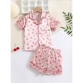 thumbnail image 2 of 2pcs Girls Cherry Print Satin Lapel Neck Pajama Set, 2 of 6