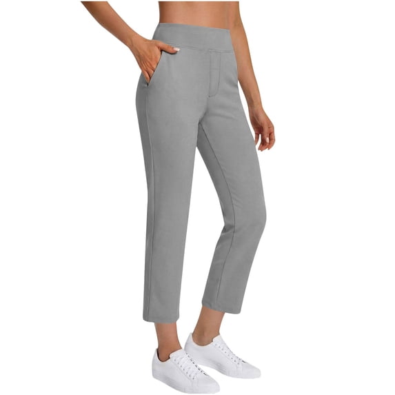 Women's Stretch Ankle Work Pants, Pull On Stretch Waist, Side Pockets