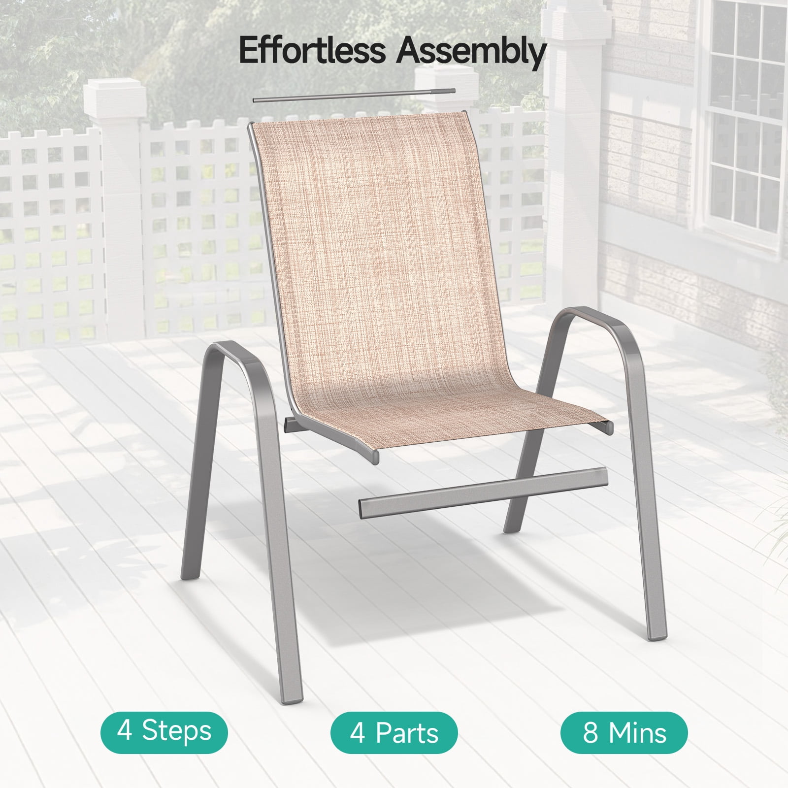 Dovov Outdoor Patio Dining Chairs Set of 6, Outdoor Textilene Stacking Chairs Patio Stackable High Back Armchairs, Beige