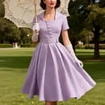 thumbnail image 4 of Mceream Robes des Années 1950 pour Femmes Grande Taille Vintage Manches Courtes Col Rétro Robe Midi d'Été Cocktail Soirée Bal Robe Violette G, 4 of 9