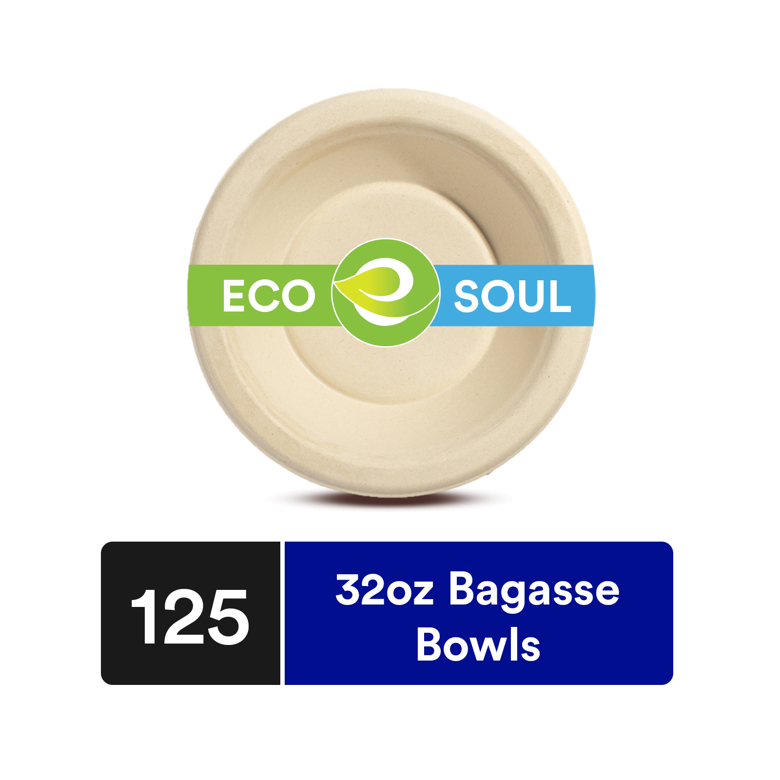 EcoSoul Compostable Plant Based 32 Oz Bagasse Bowls, 125 Count