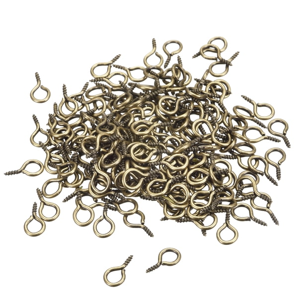 Uxcell 200 Paquete de pequeños ganchos de ojo de tornillo, mini ojales, 6.5x13x1.2mm, tono bronce