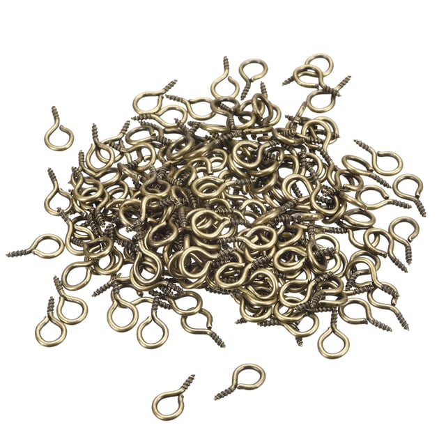Uxcell 200 Paquete de pequeños ganchos de ojo de tornillo, mini ojales, 6.5x13x1.2mm, tono bronce