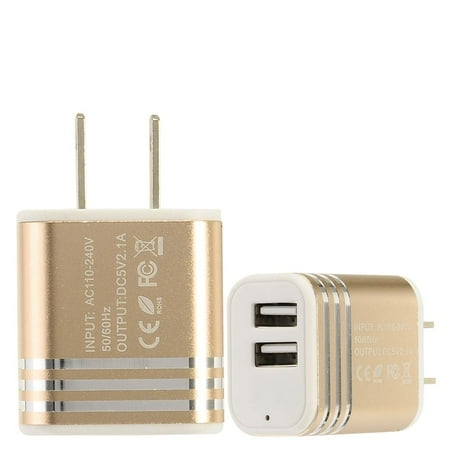 - EagleCell 2-Port USB Quick Charge 2.1A Dual Ports Home Travel AC Wall Charger For Cell Phone Tablet - Gold