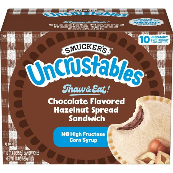 Smucker’s Uncrustables Chocolate Flavored Hazelnut Spread Sandwiches, 10 Count, 1.8 oz Each, Frozen