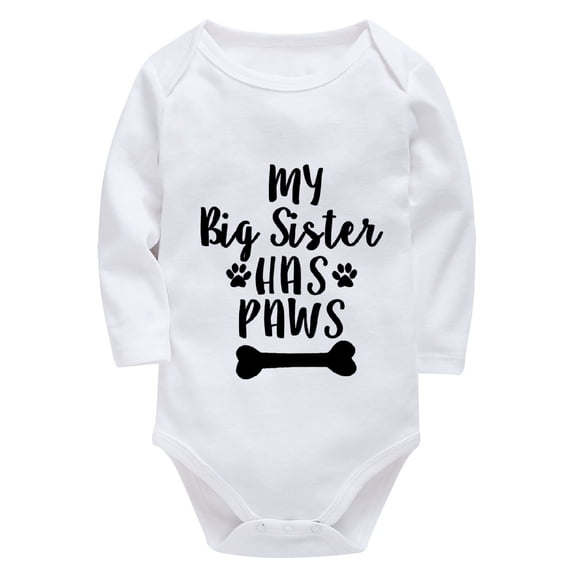 My Big Sister Has Paws Baby Unisex Onesie Long Sleeve Baby Boy Newborn Outfits for Hospital White 18 Month White Onesie