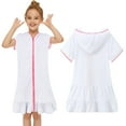 thumbnail image 2 of Girls Swim Cover Up Beach Swimsuit Coverup Hooded Terry Zip-Up Bathing Suit Short Sleeve Robe, 2 of 8
